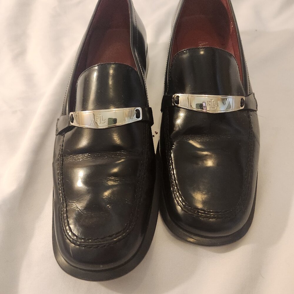 Ralph Lauren Patent Leather Loafers with Silver Buckle Size 7B